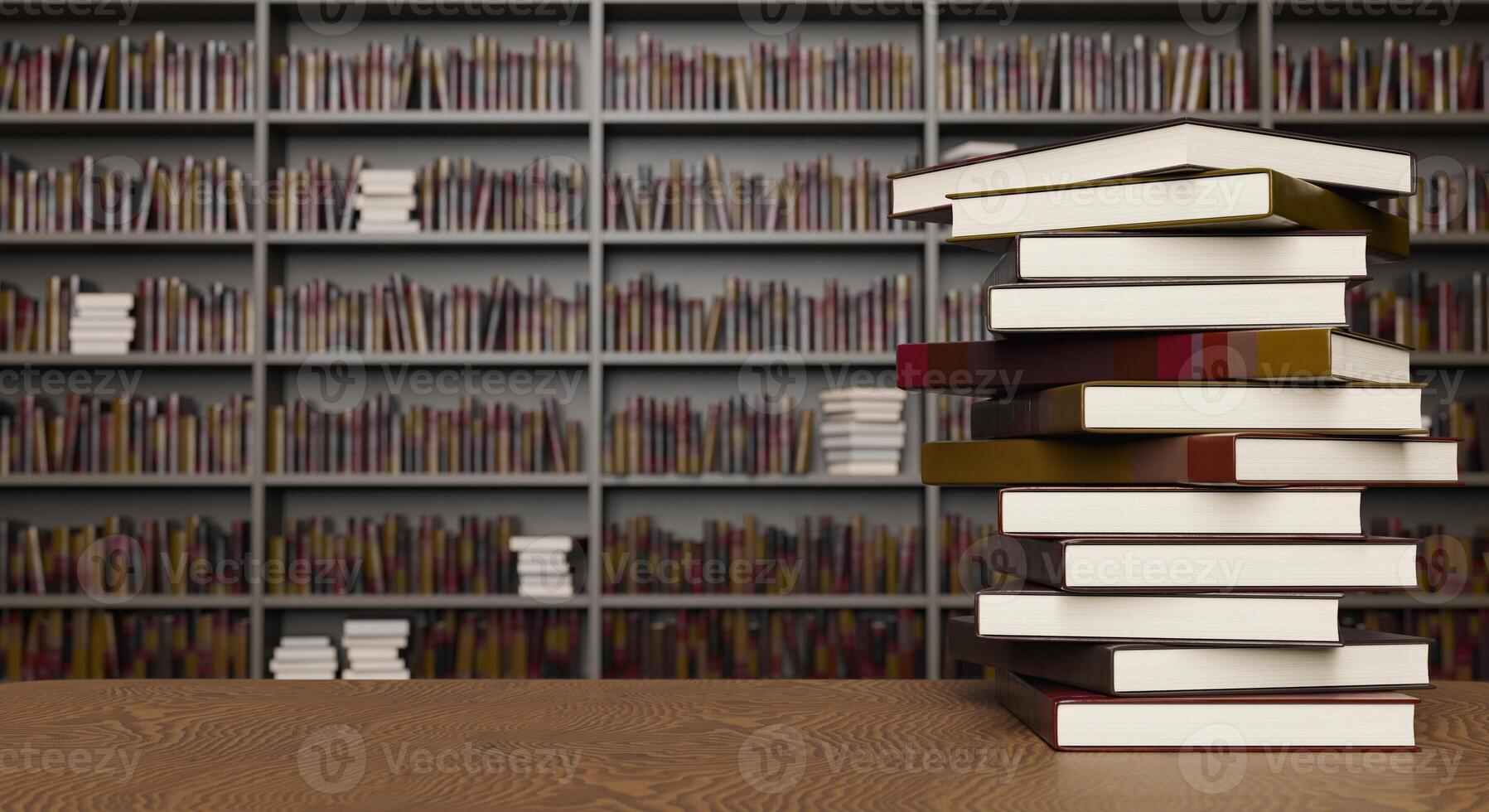 stapel boeken in een bibliotheek foto