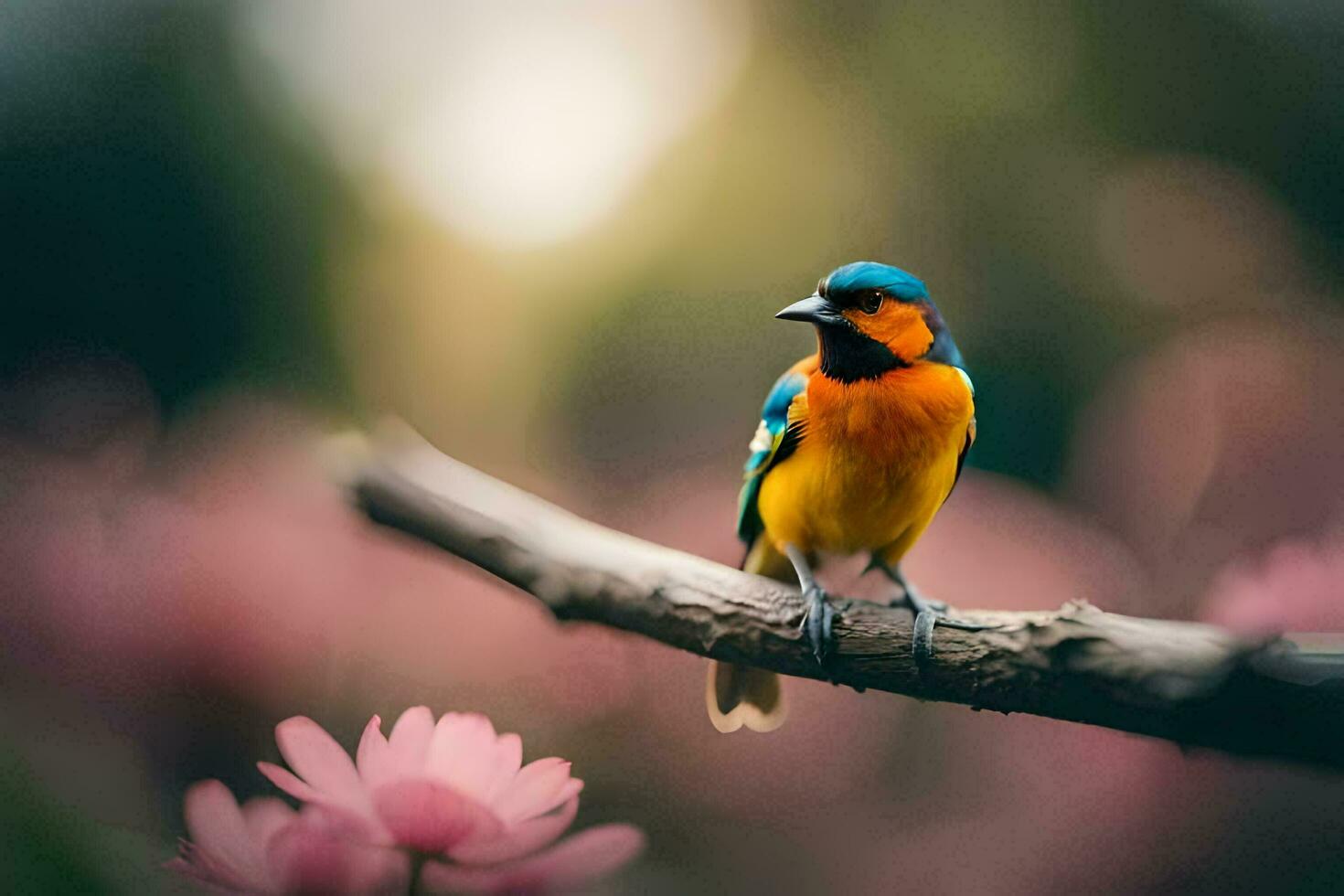 foto behang vogel, de bloemen, de bloemen, de bloemen, de bloemen, de bloemen,. ai-gegenereerd