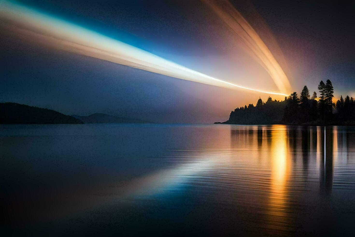 een lang blootstelling fotograaf van een helder licht in de lucht. ai-gegenereerd foto