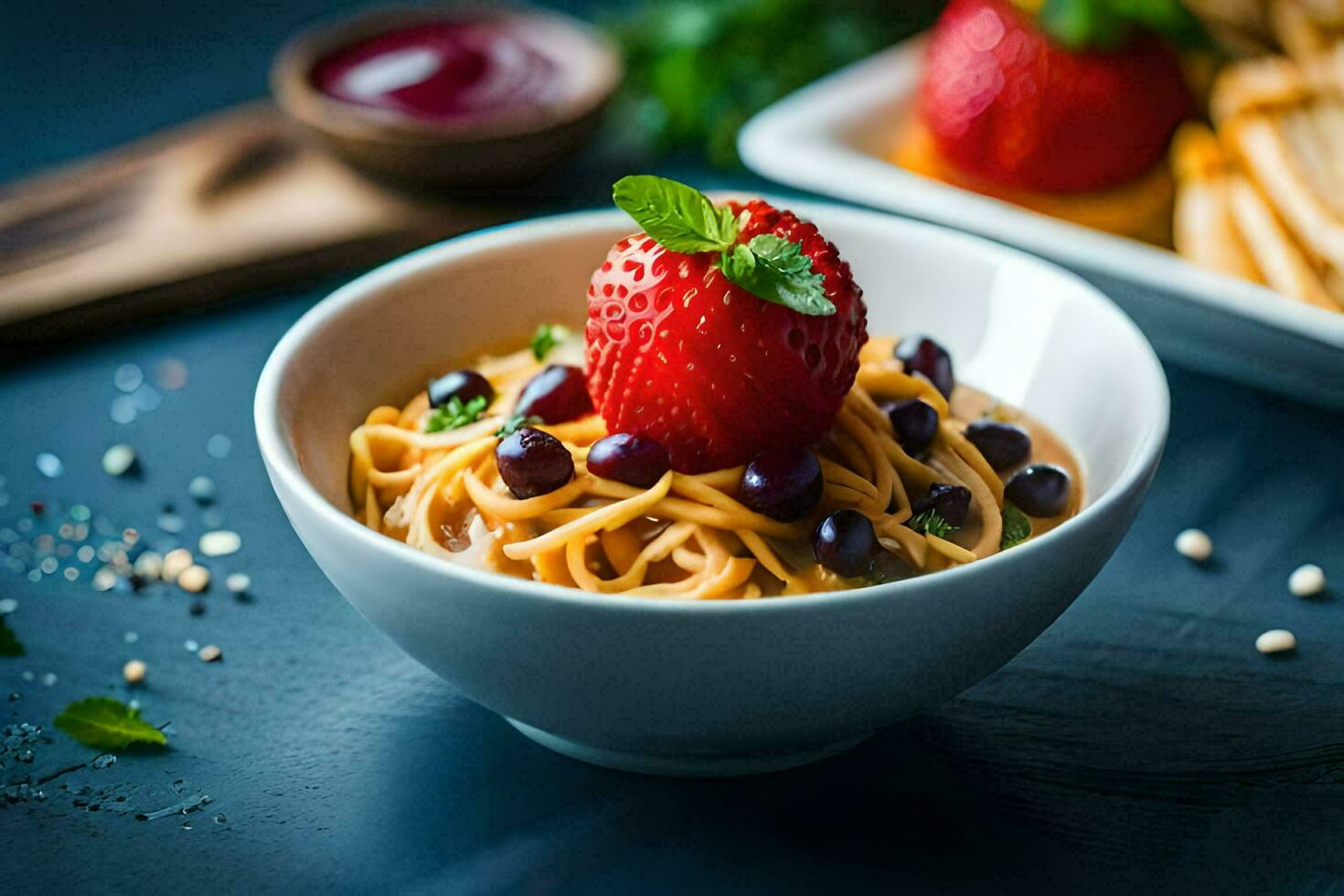 aardbei en bosbes pasta met een bestrooi van zee zout. ai-gegenereerd foto