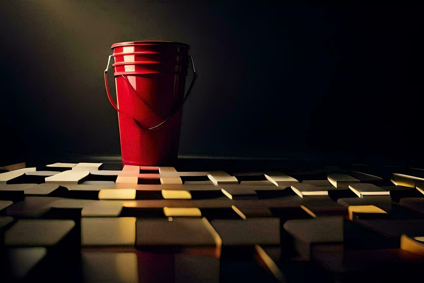 een rood emmer zittend Aan top van een puzzel. ai-gegenereerd foto