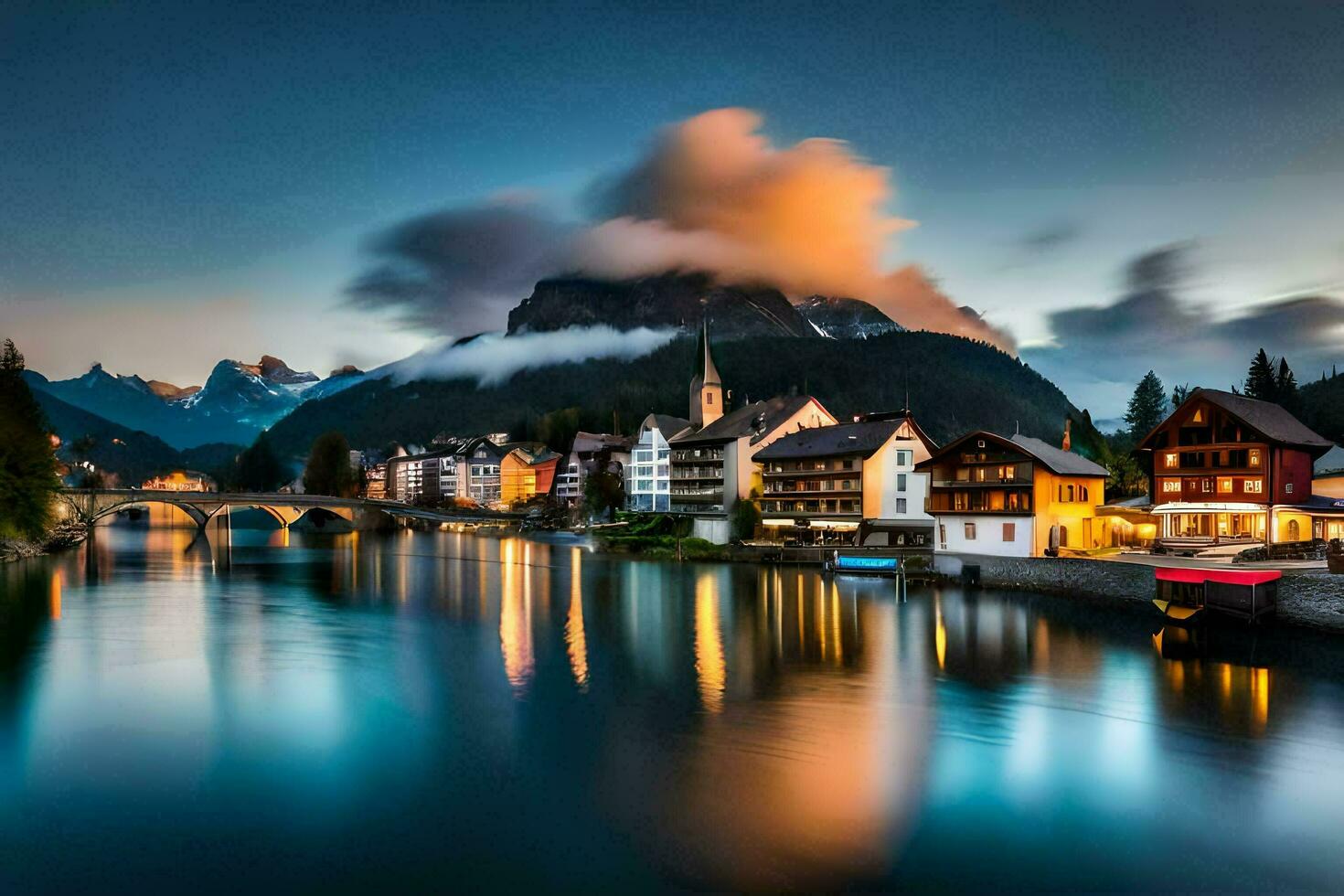 foto behang de lucht, bergen, wolken, water, bergen, meer, Zwitserland, meer. ai-gegenereerd