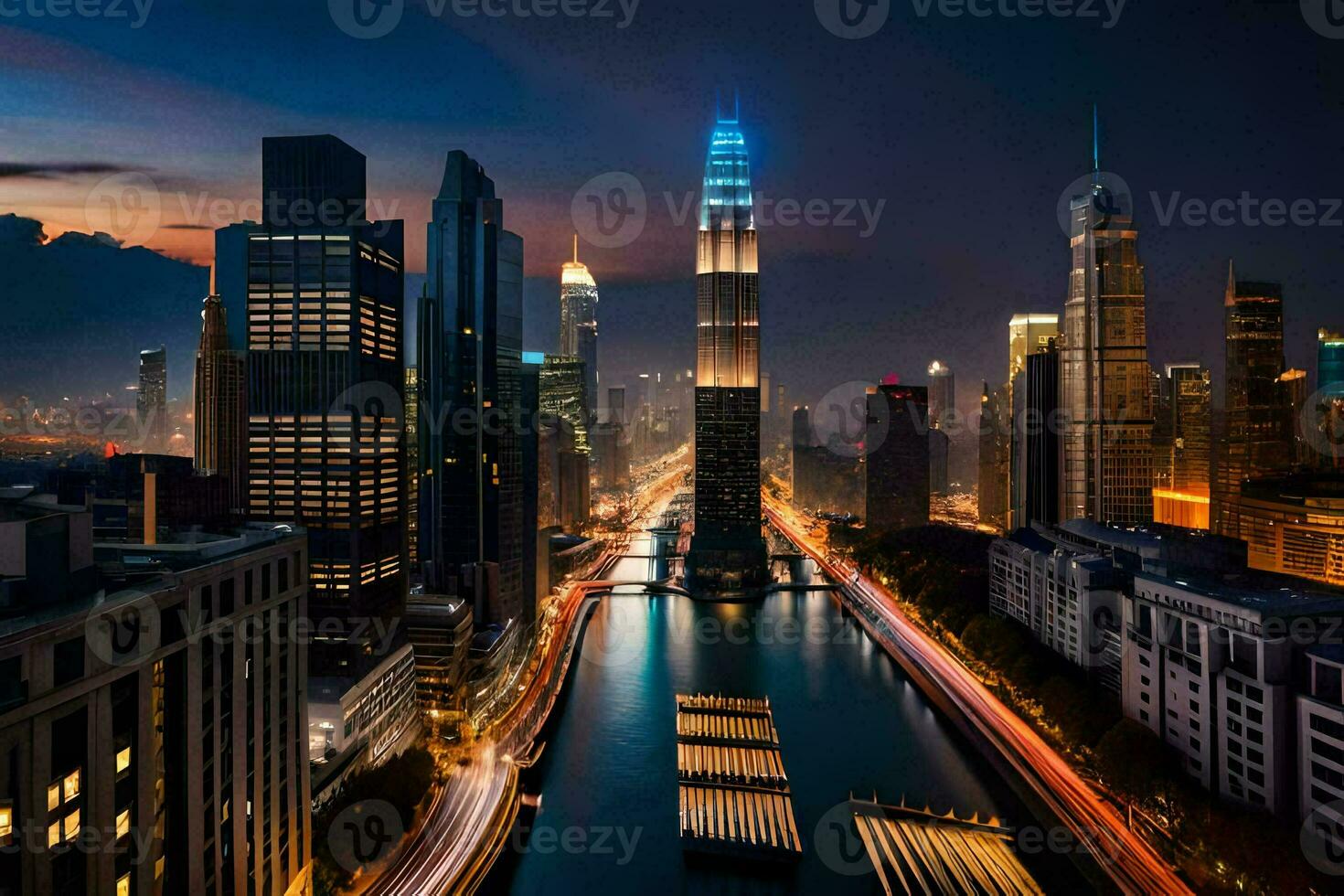 de stad horizon Bij nacht in China. ai-gegenereerd foto
