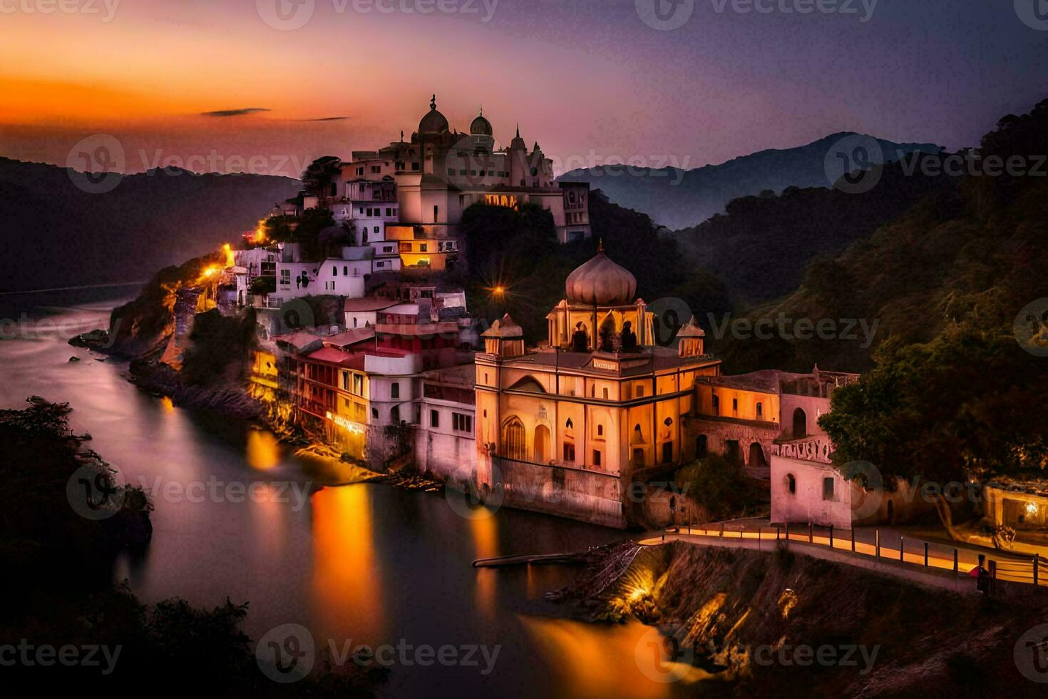 de stad van rishikesh, Indië. ai-gegenereerd foto