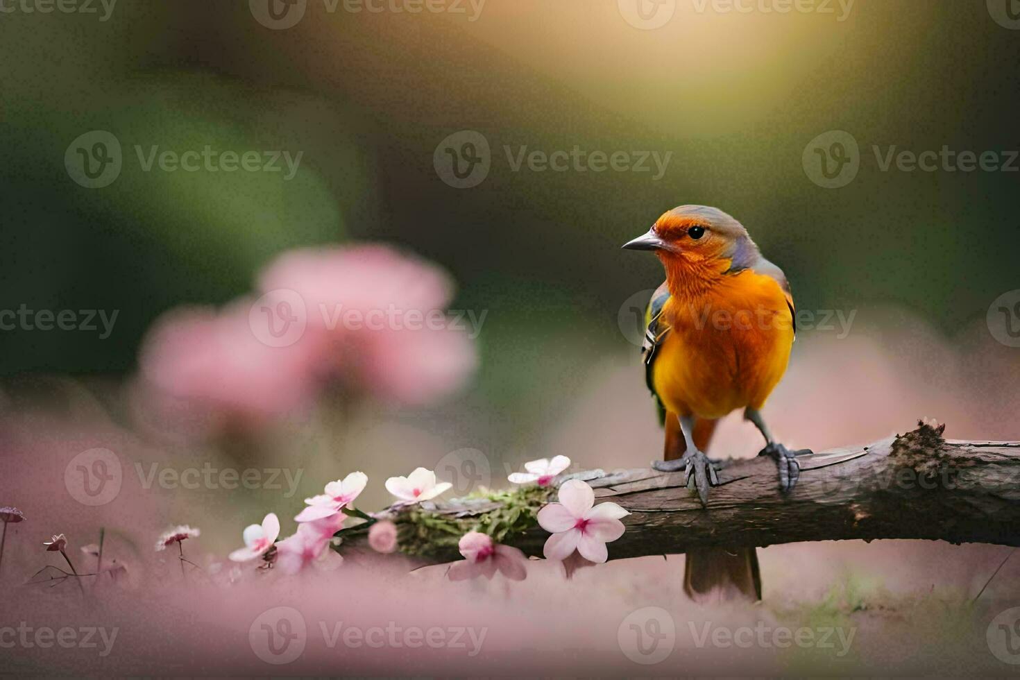 foto behang vogel, de bloemen, lente, de bloemen, de vogel, de vogel, de. ai-gegenereerd