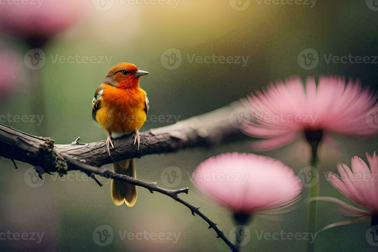 foto behang natuur, vogel, bloemen, de lucht, de zon, de bloemen, de vogel. ai-gegenereerd