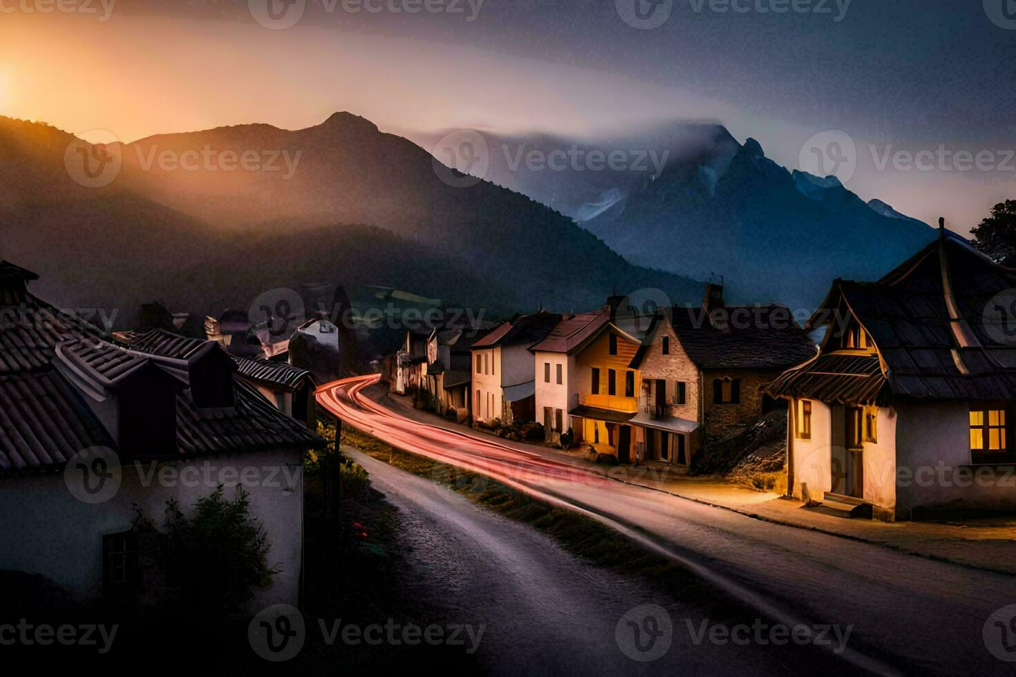 foto behang de lucht, bergen, weg, de zon, de bergen, de weg, de. ai-gegenereerd