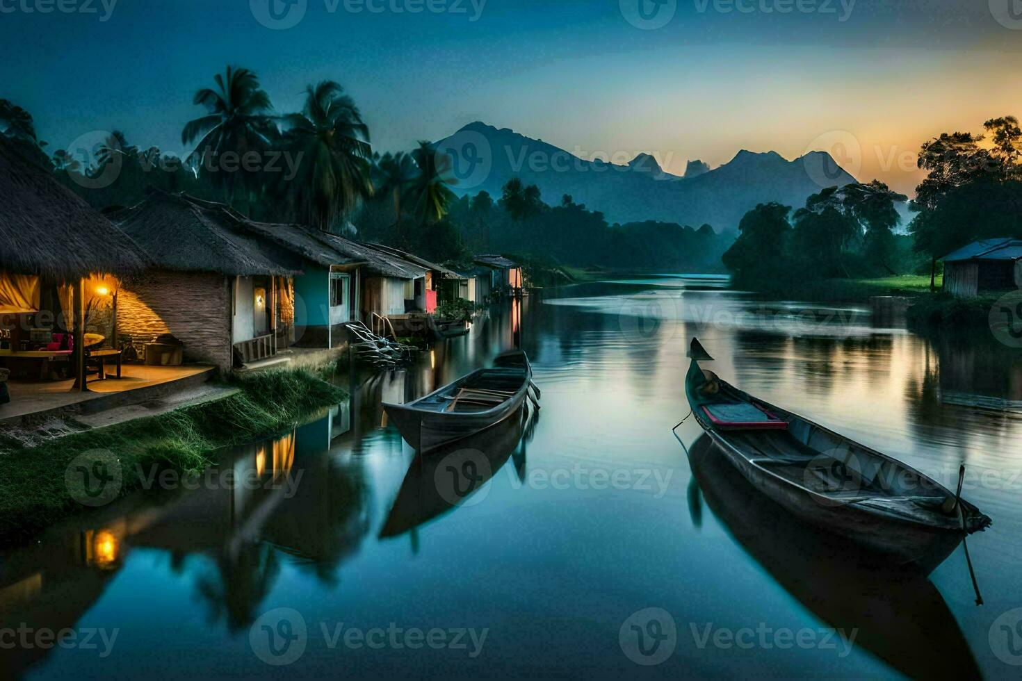 de dorp van khao ja, Laos. ai-gegenereerd foto