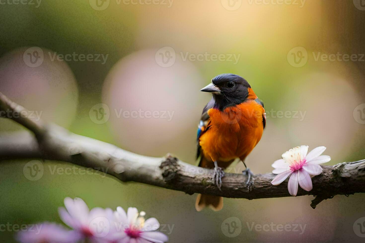 foto behang vogel, de boom, bloemen, lente, de vogel, de vogel, de vogel. ai-gegenereerd