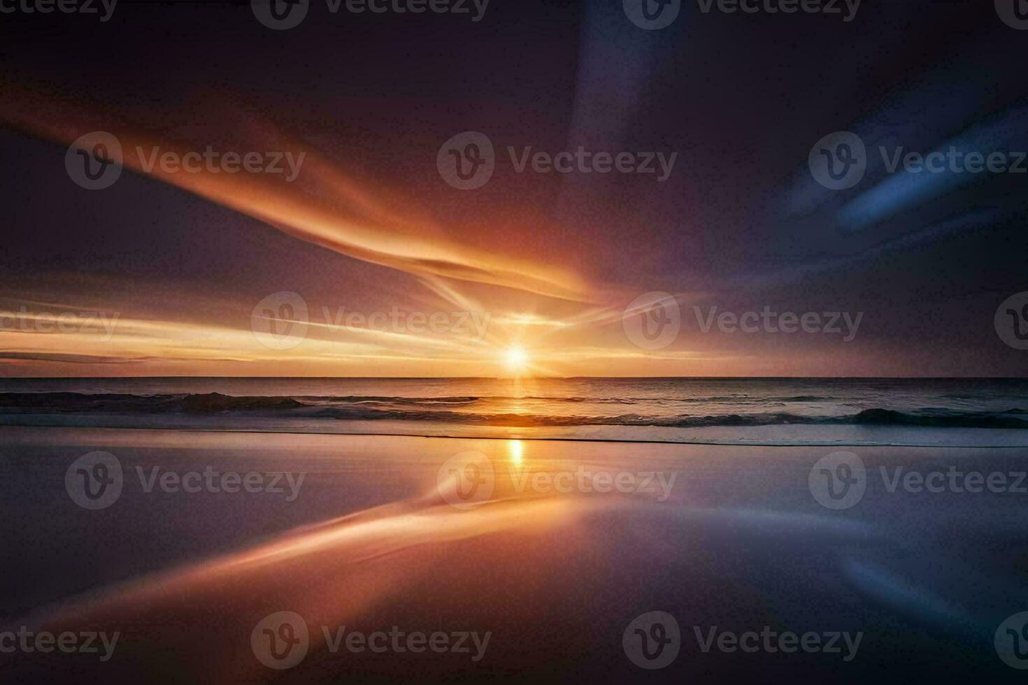 zonsondergang over- de oceaan, strand, hd behang. ai-gegenereerd foto