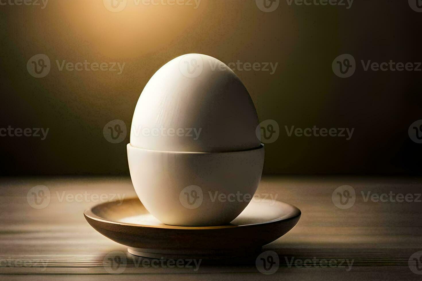 een ei zittend Aan een houten bord. ai-gegenereerd foto