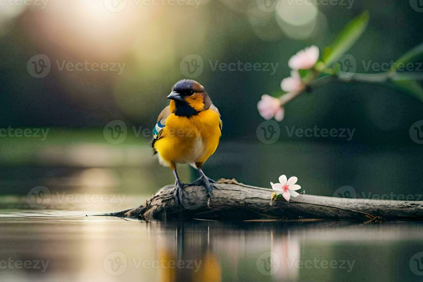 foto behang de zon, water, vogel, bloem, boom, vogel, vogel, vogel,. ai-gegenereerd