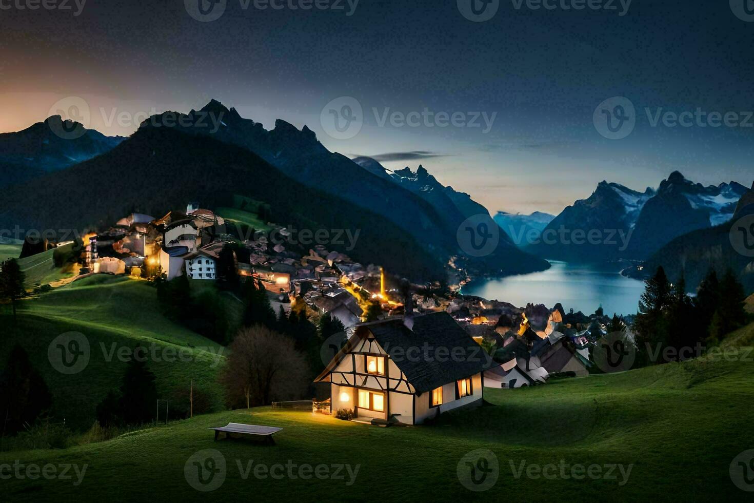 de dorp van alpbach, Zwitserland. ai-gegenereerd foto