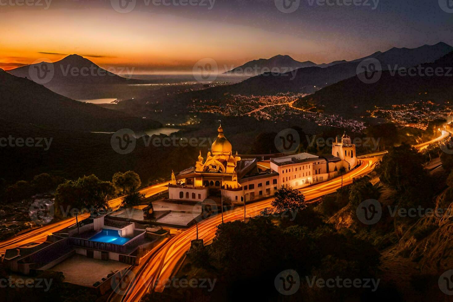 de stad van Guatemala Bij zonsondergang. ai-gegenereerd foto