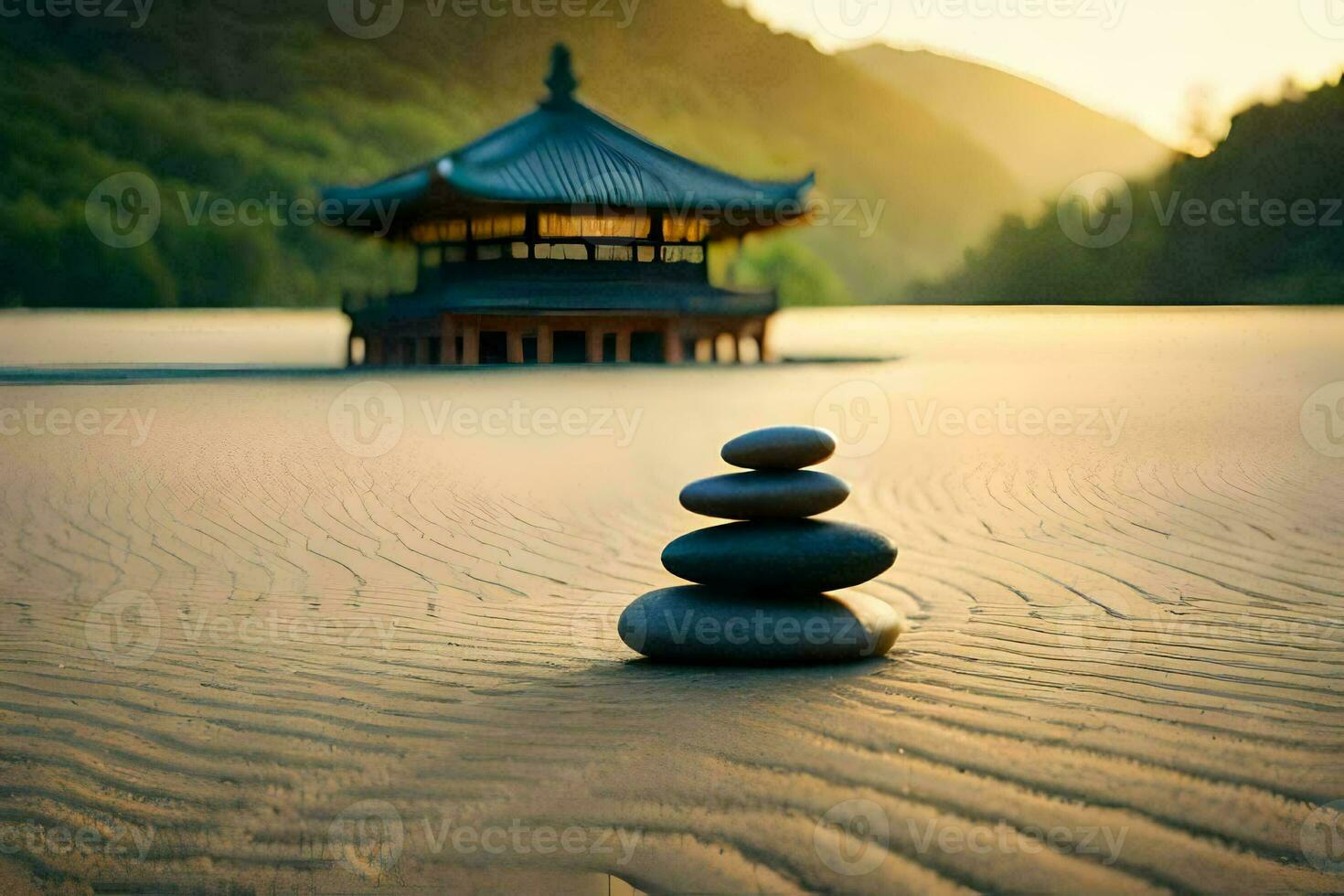 de pagode in de zand. ai-gegenereerd foto