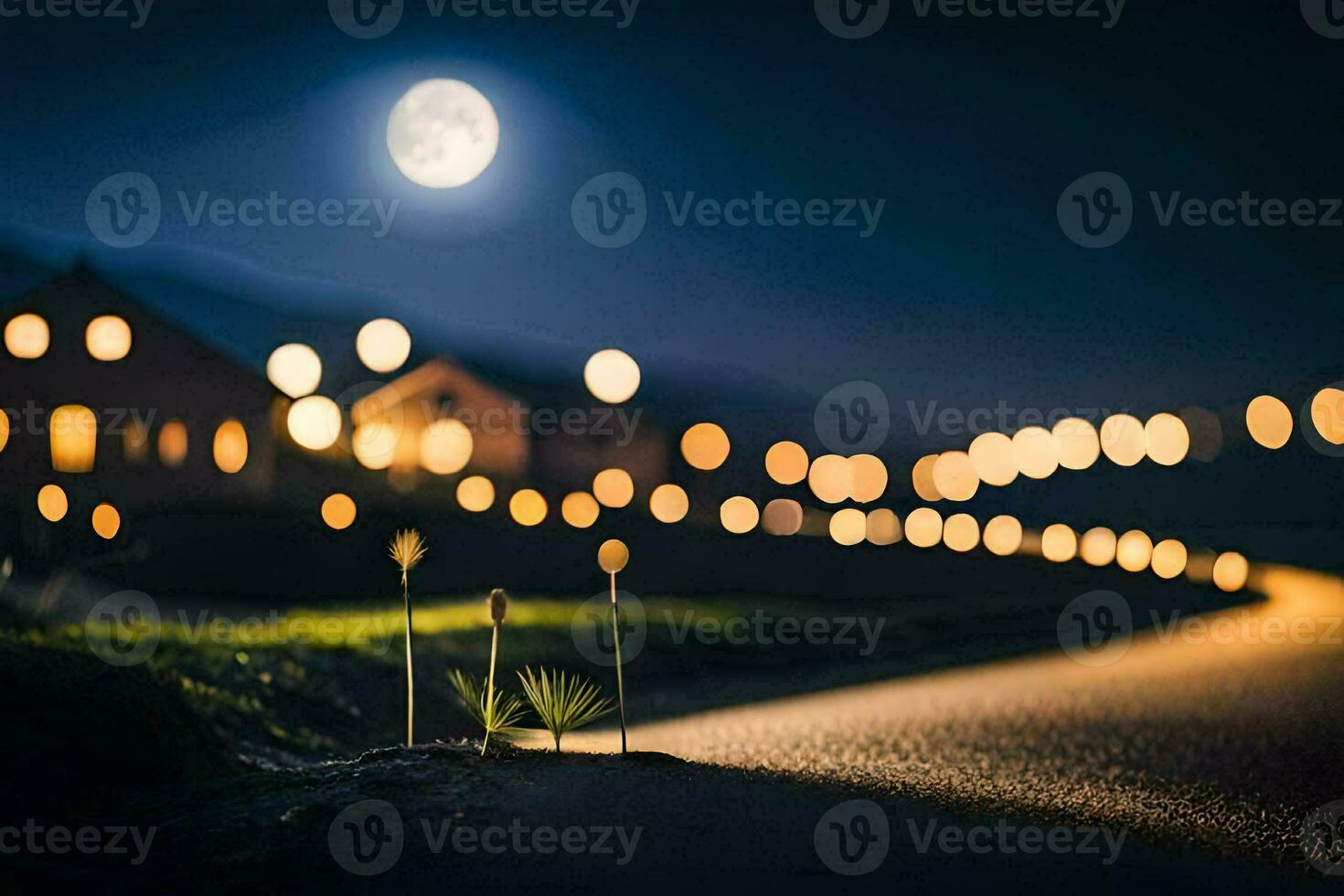 foto behang de maan, nacht, de weg, de weg, de weg, de weg,. ai-gegenereerd