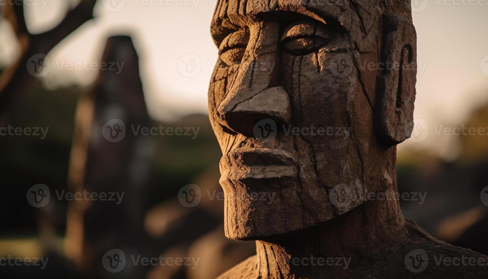 oude hout beeldhouwwerk beeldt af inheems cultuur geestelijkheid gegenereerd door ai foto