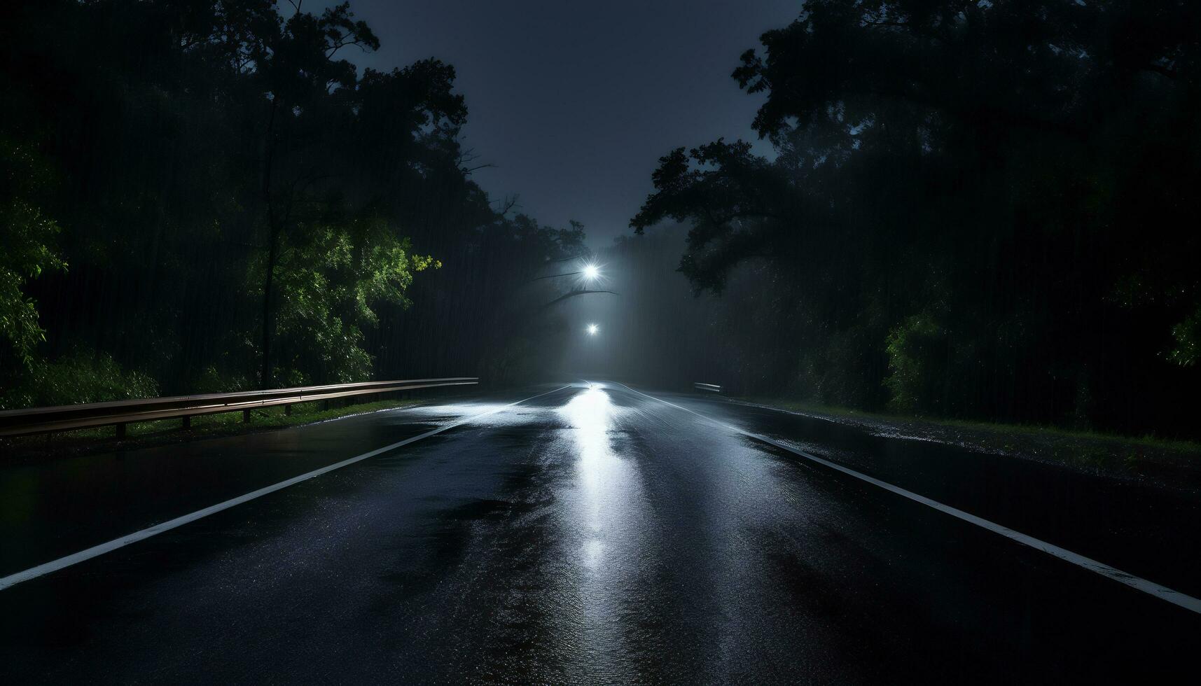 leeg snelweg Bij nacht na regen ai generatief foto