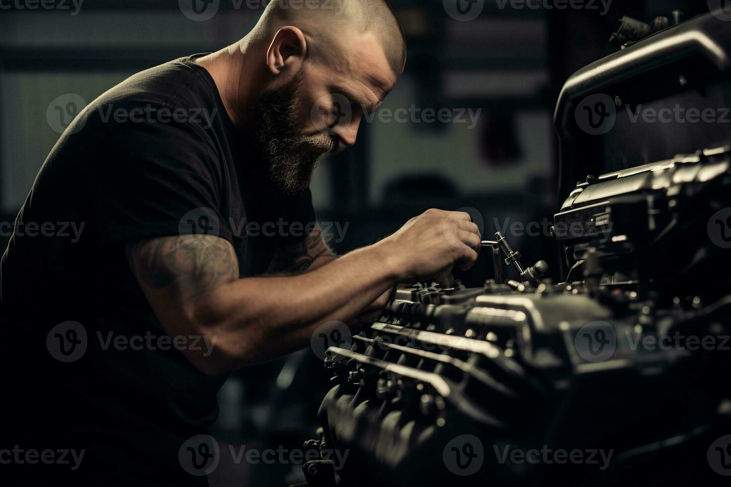 geschoold monteur werken in automotive reparatie winkel ai generatief foto