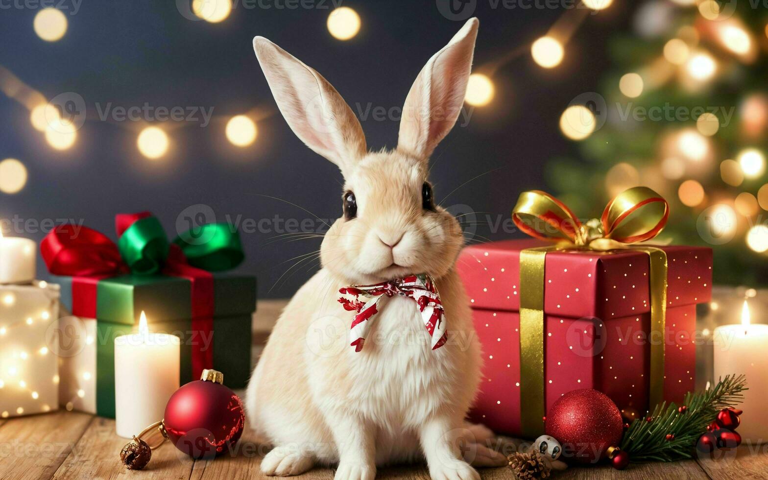 konijn vieren Kerstmis in stijl ai gegenereerd foto
