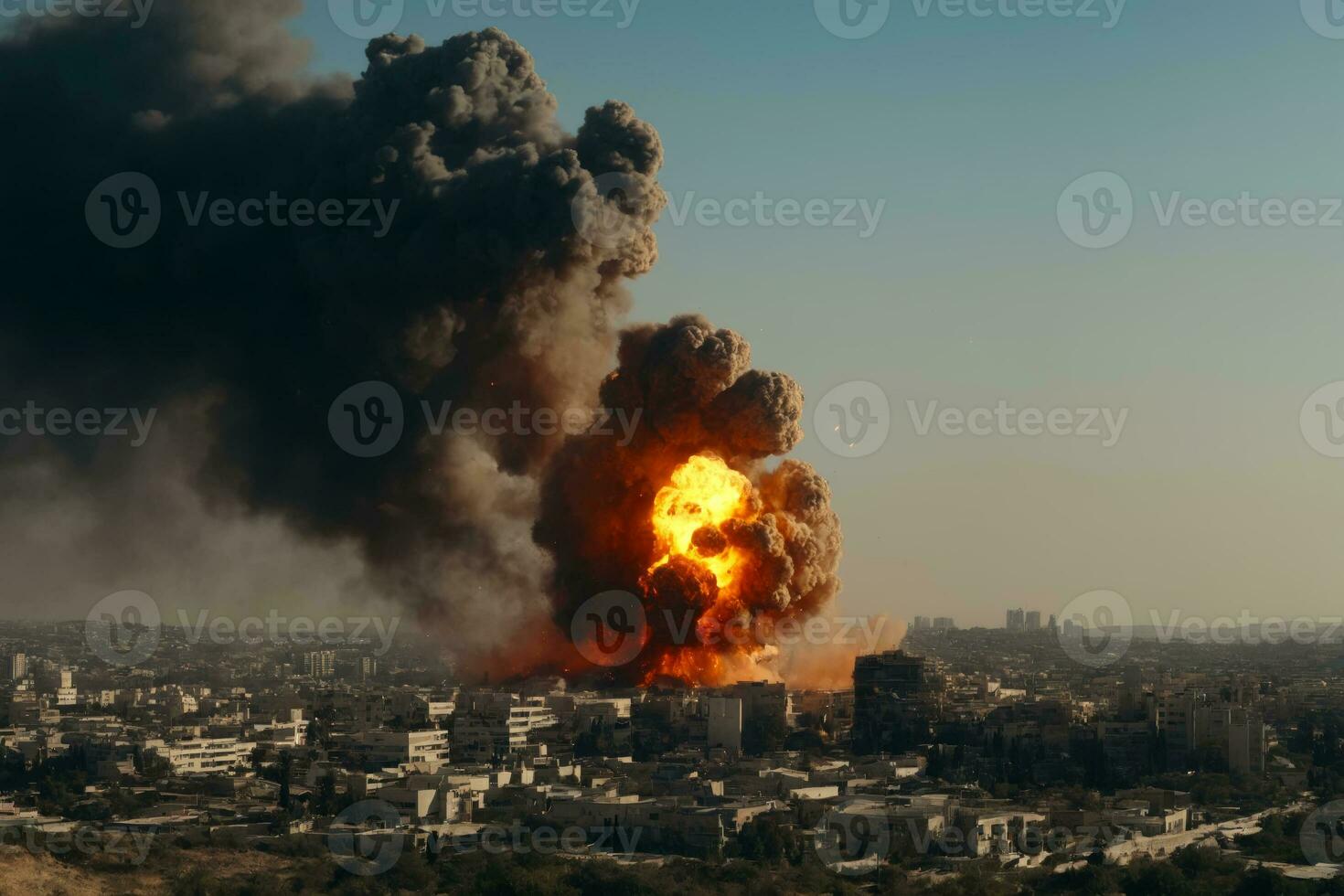 chaos in de midden- oosten, bom explosie in de stad, ai gegenereerd foto