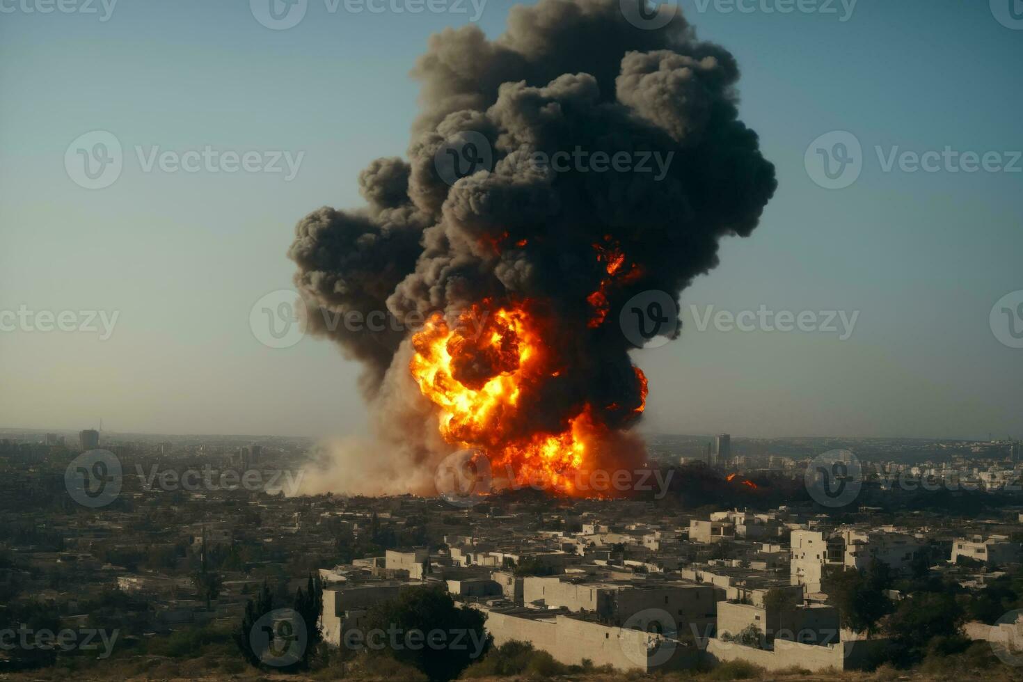 explosief invloed, midden- oosten- stadsgezicht met enorm bom, ai gegenereerd foto