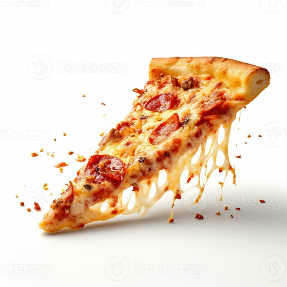 een heerlijk plak pizza in geïsoleerd wit achtergrond ai generatief foto