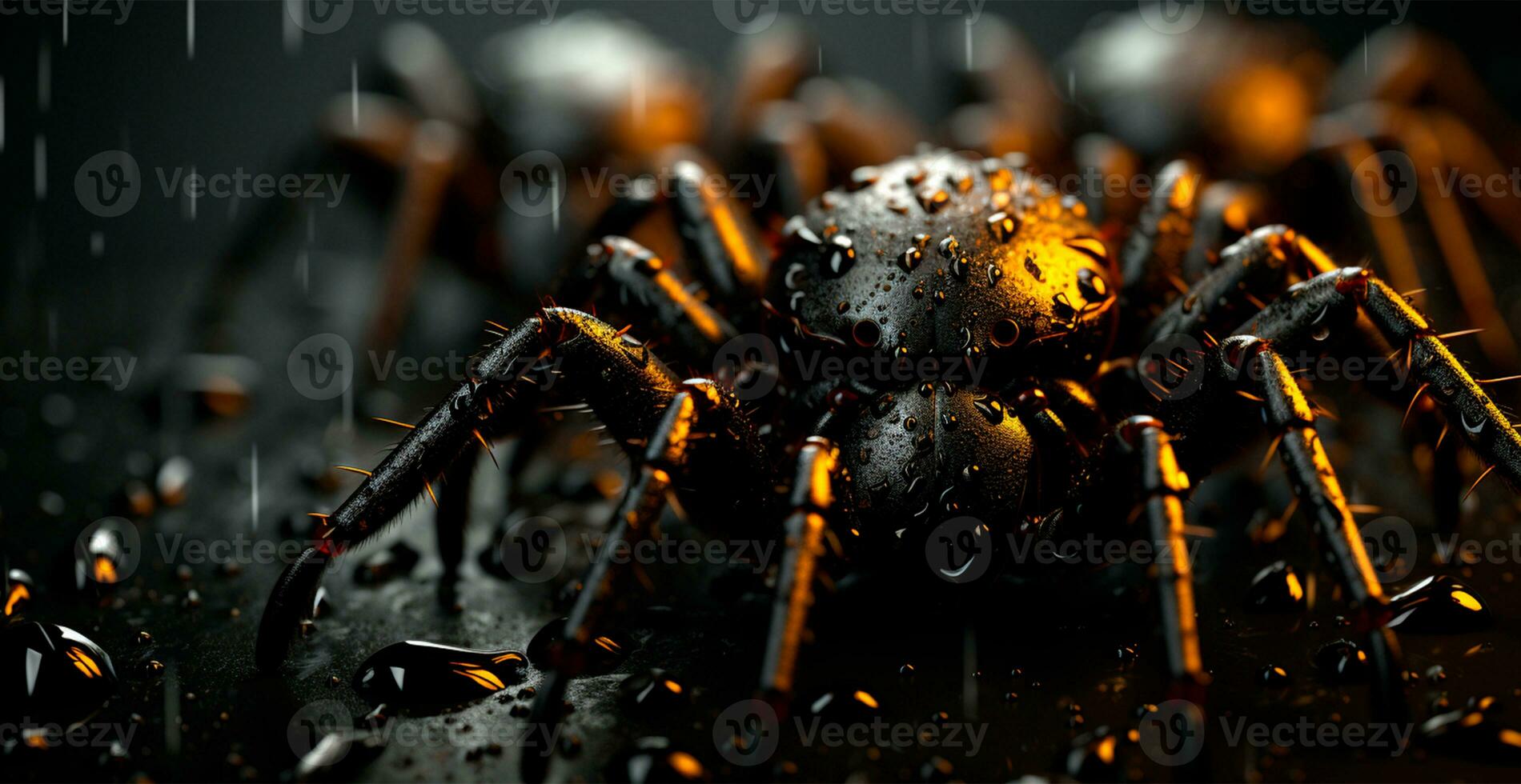 zwart spinnen Aan een somber achtergrond - ai gegenereerd beeld foto