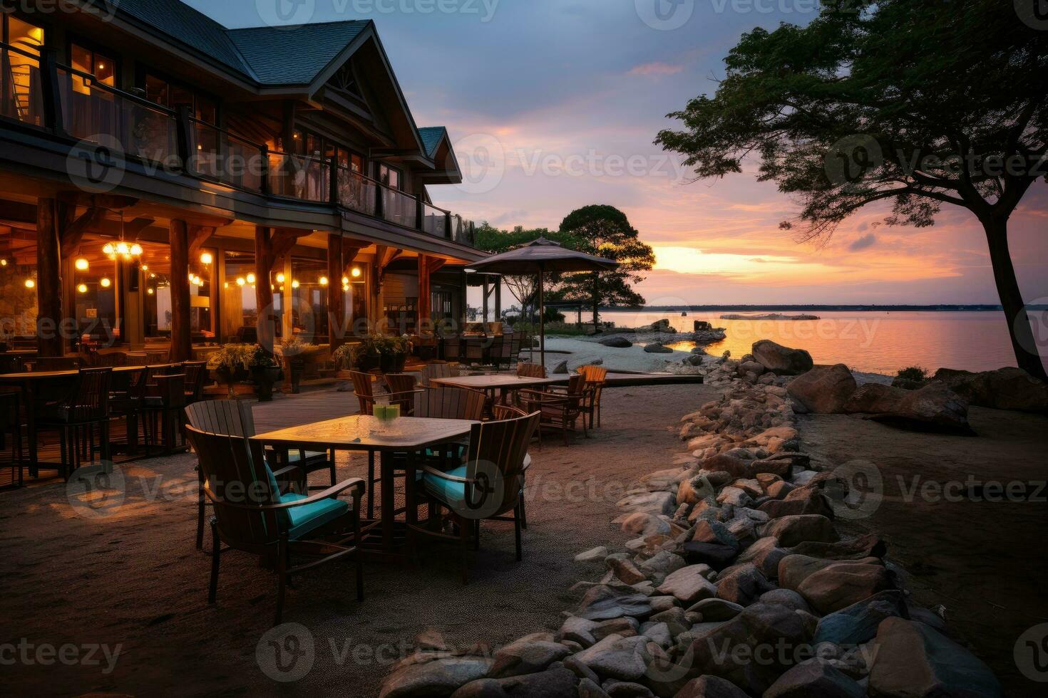 mooi strand cafe avond visie ai gegenereerd foto