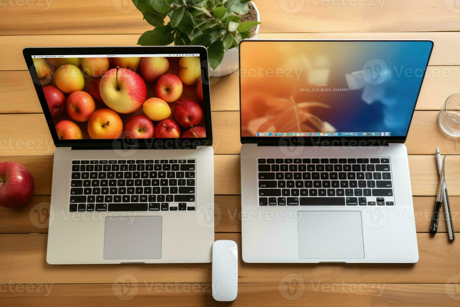 gebruik makend van de persoonlijk computer Aan de tafel ai gegenereerd foto