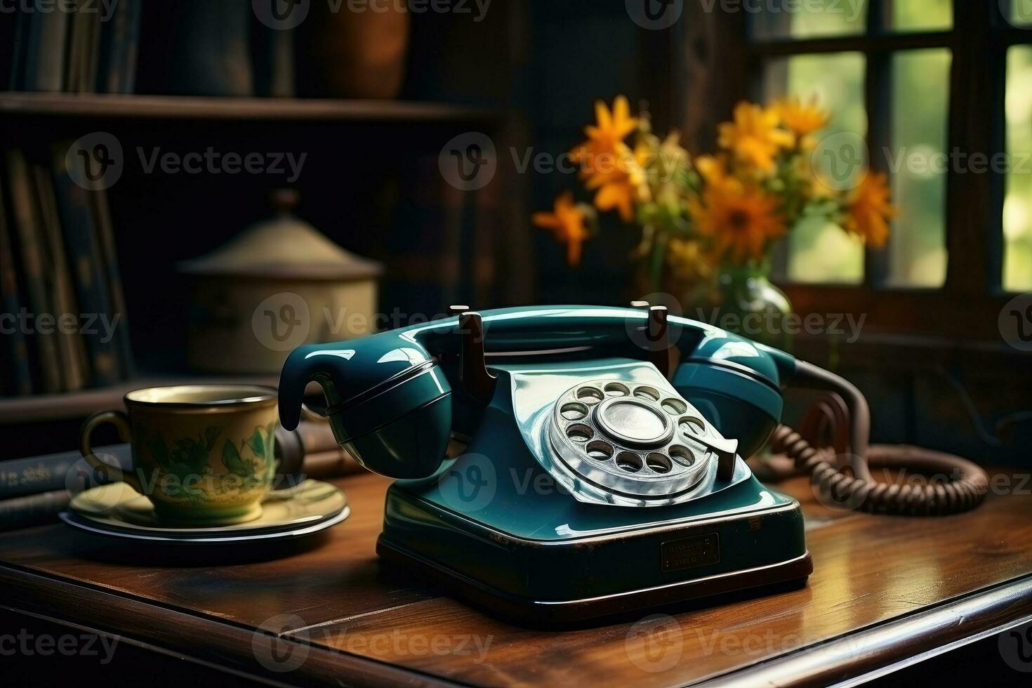oud telefoon Aan tafel wijnoogst stijl ai gegenereerd foto