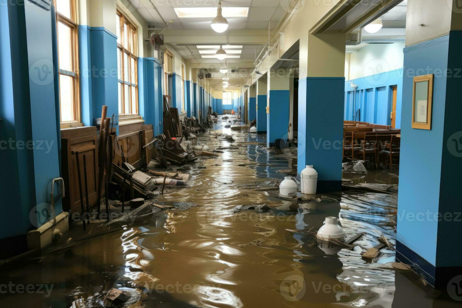 situatie overstromingen in school- beginnend scenario's professioneel reclame fotografie ai gegenereerd foto