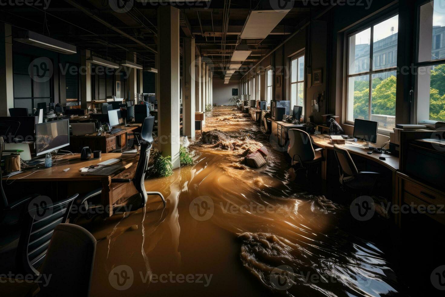 situatie overstromingen in kantoor beginnend scenario's professioneel reclame fotografie ai gegenereerd foto