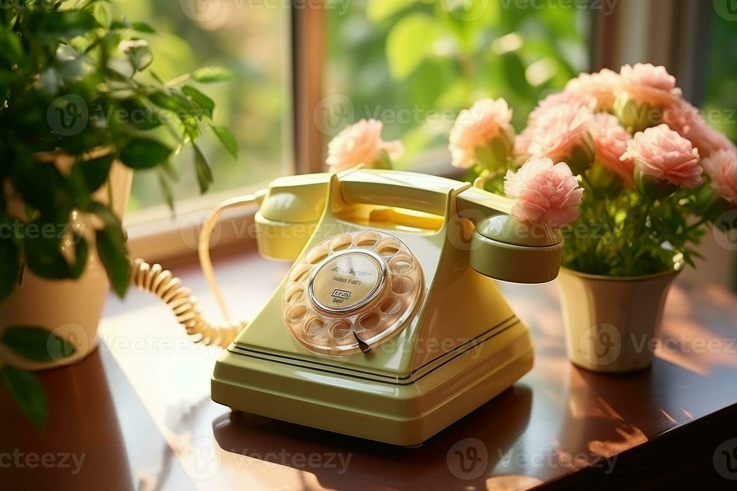 oud telefoon Aan tafel pastel kleur wijnoogst stijl ai gegenereerd foto