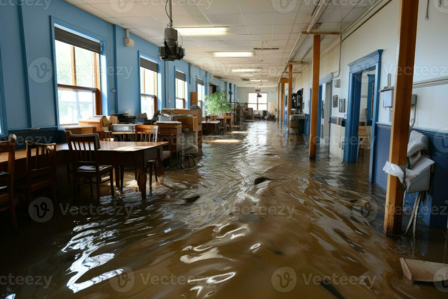 situatie overstromingen in school- beginnend scenario's professioneel reclame fotografie ai gegenereerd foto