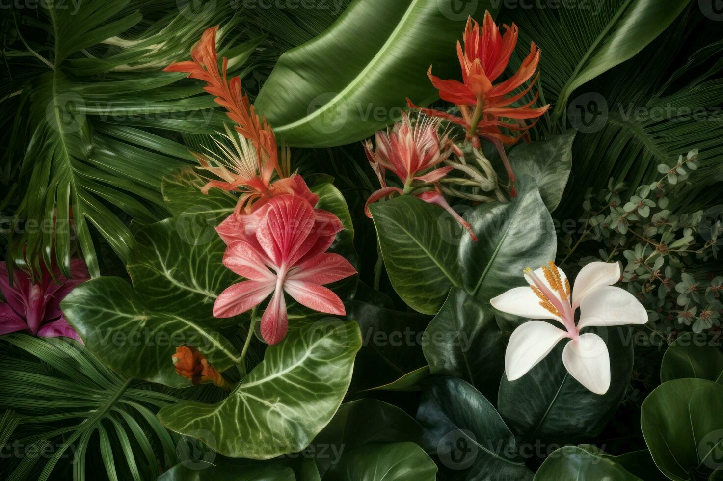 tropisch bloemen arrangement bloeien. genereren ai foto