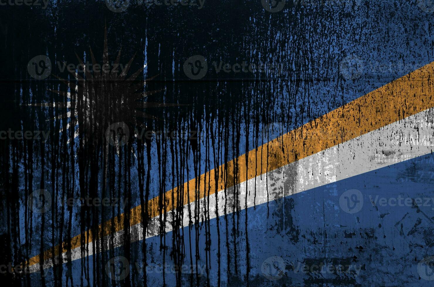 maarschalk eilanden vlag afgebeeld in verf kleuren Aan oud en vuil olie vat muur detailopname. getextureerde banier Aan ruw achtergrond foto