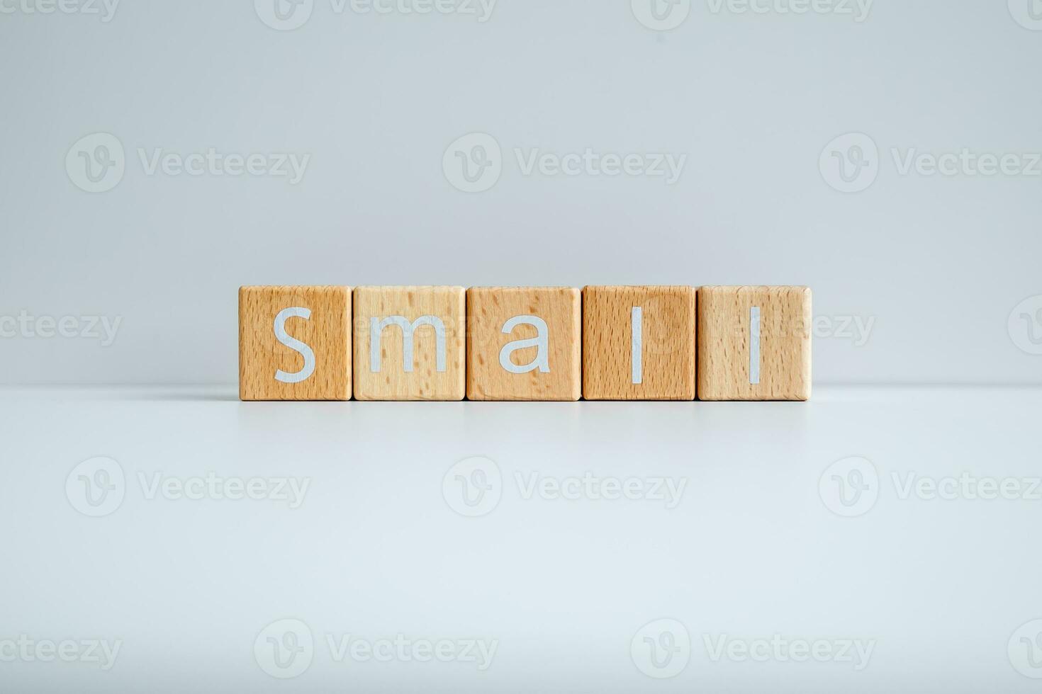 houten blokken het formulier de tekst klein tegen een wit achtergrond. foto