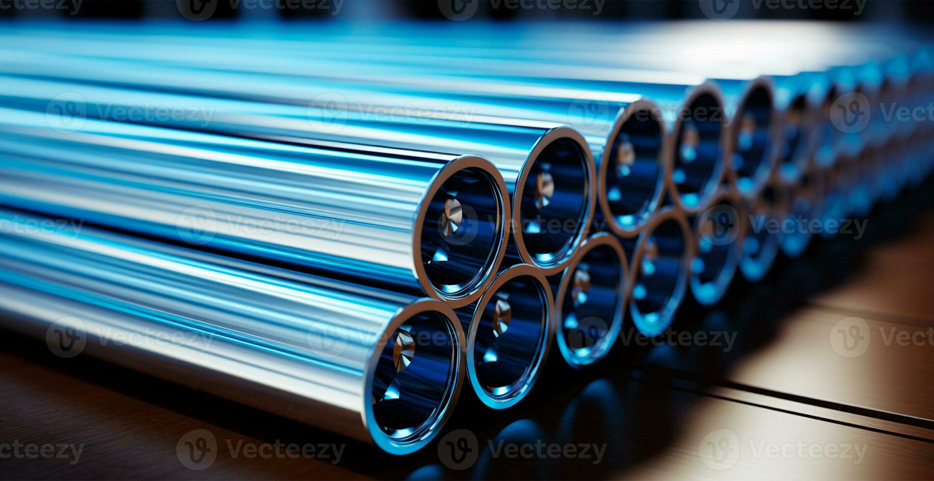 hoog kwaliteit verzinkt staal pijp of aluminium en chroom roestvrij staal pijpen in stack - ai gegenereerd beeld foto