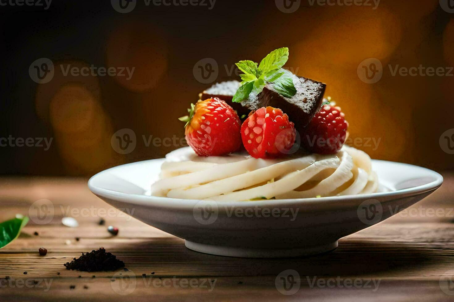 een kom van ijs room met aardbeien en chocola. ai-gegenereerd foto