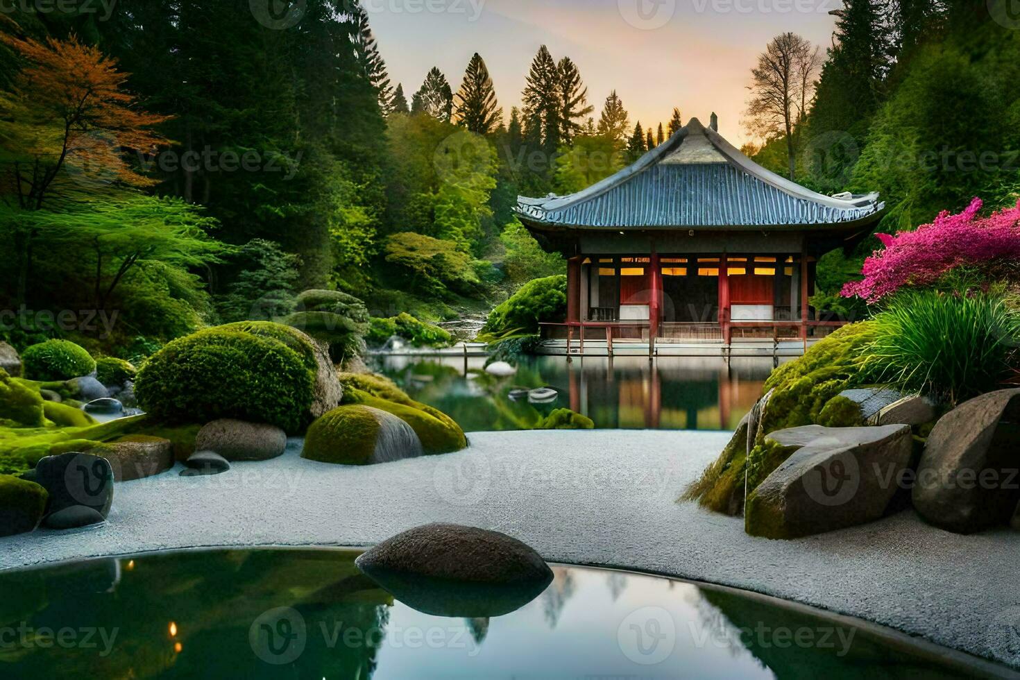 de Japans tuin in de Vancouver tuin stad. ai-gegenereerd foto