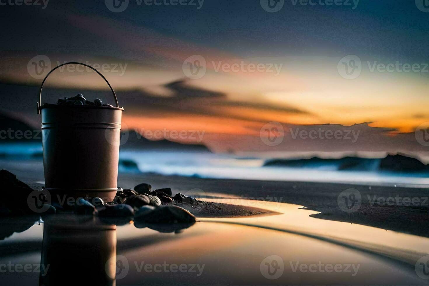 de strand, zonsondergang, water, hd behang. ai-gegenereerd foto
