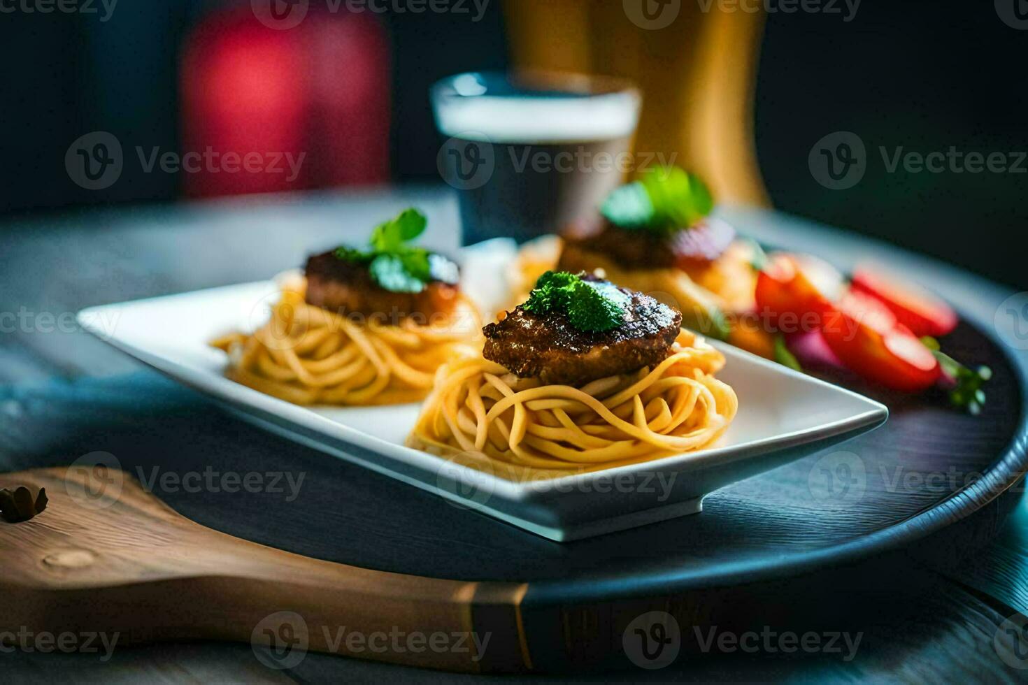 twee borden met spaghetti en gehaktballen Aan hen. ai-gegenereerd foto