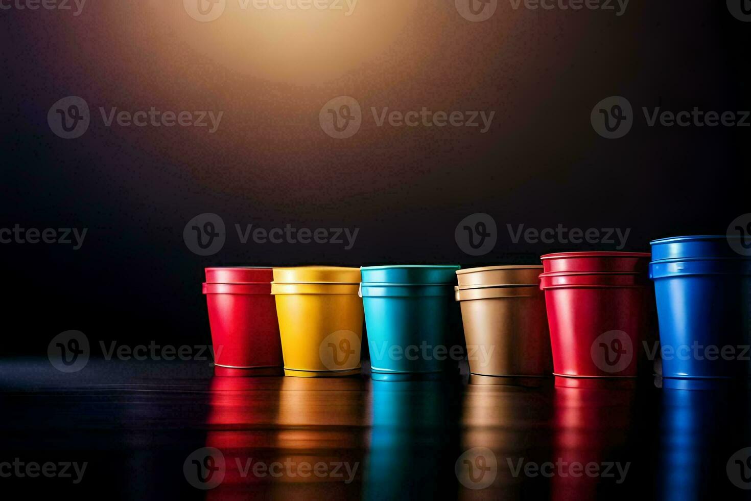 kleurrijk plastic cups Aan een donker achtergrond. ai-gegenereerd foto