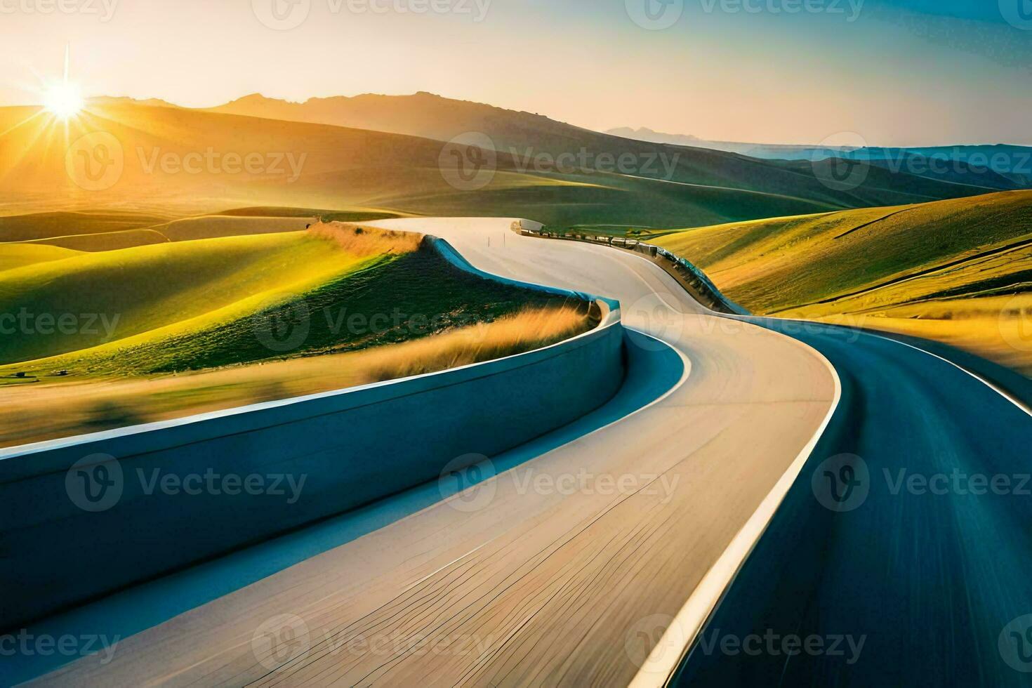 een lang, kronkelend weg in de platteland. ai-gegenereerd foto