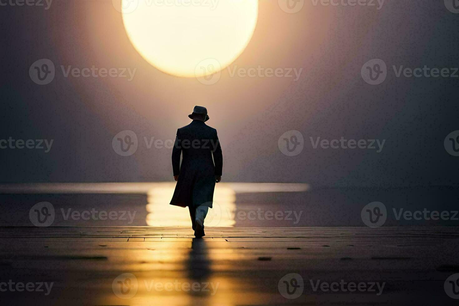 een Mens wandelen in de donker naar de zon. ai-gegenereerd foto