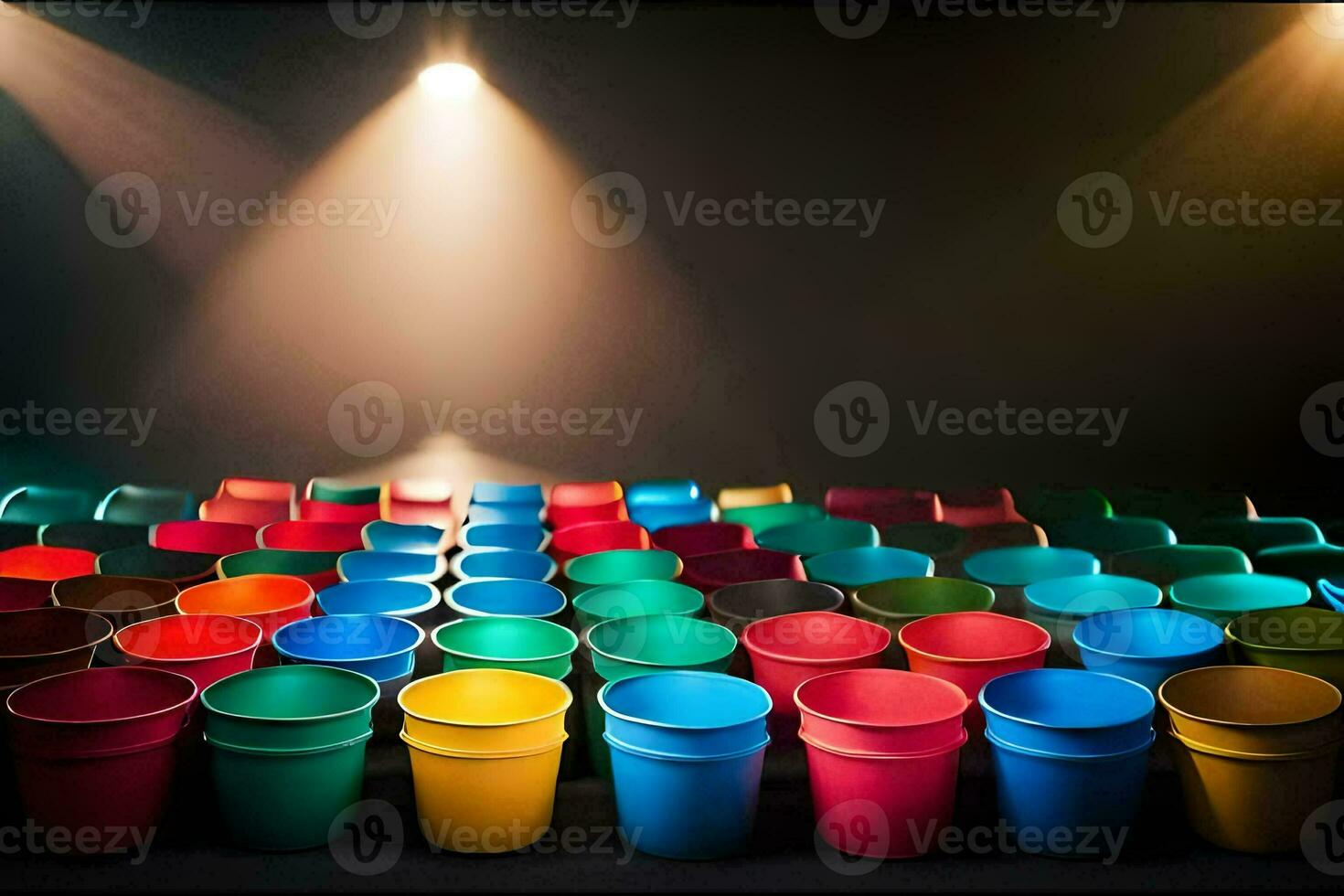 kleurrijk plastic cups in een rij. ai-gegenereerd foto