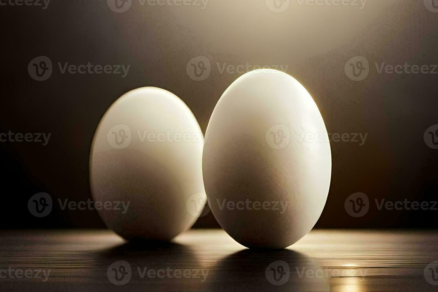 twee eieren Aan een tafel met een licht schijnend Aan hen. ai-gegenereerd foto