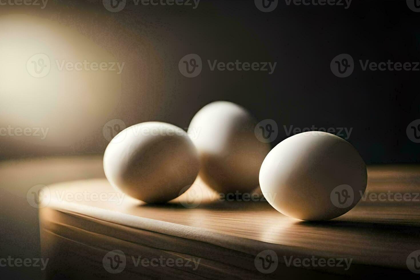 drie eieren Aan een houten tafel. ai-gegenereerd foto