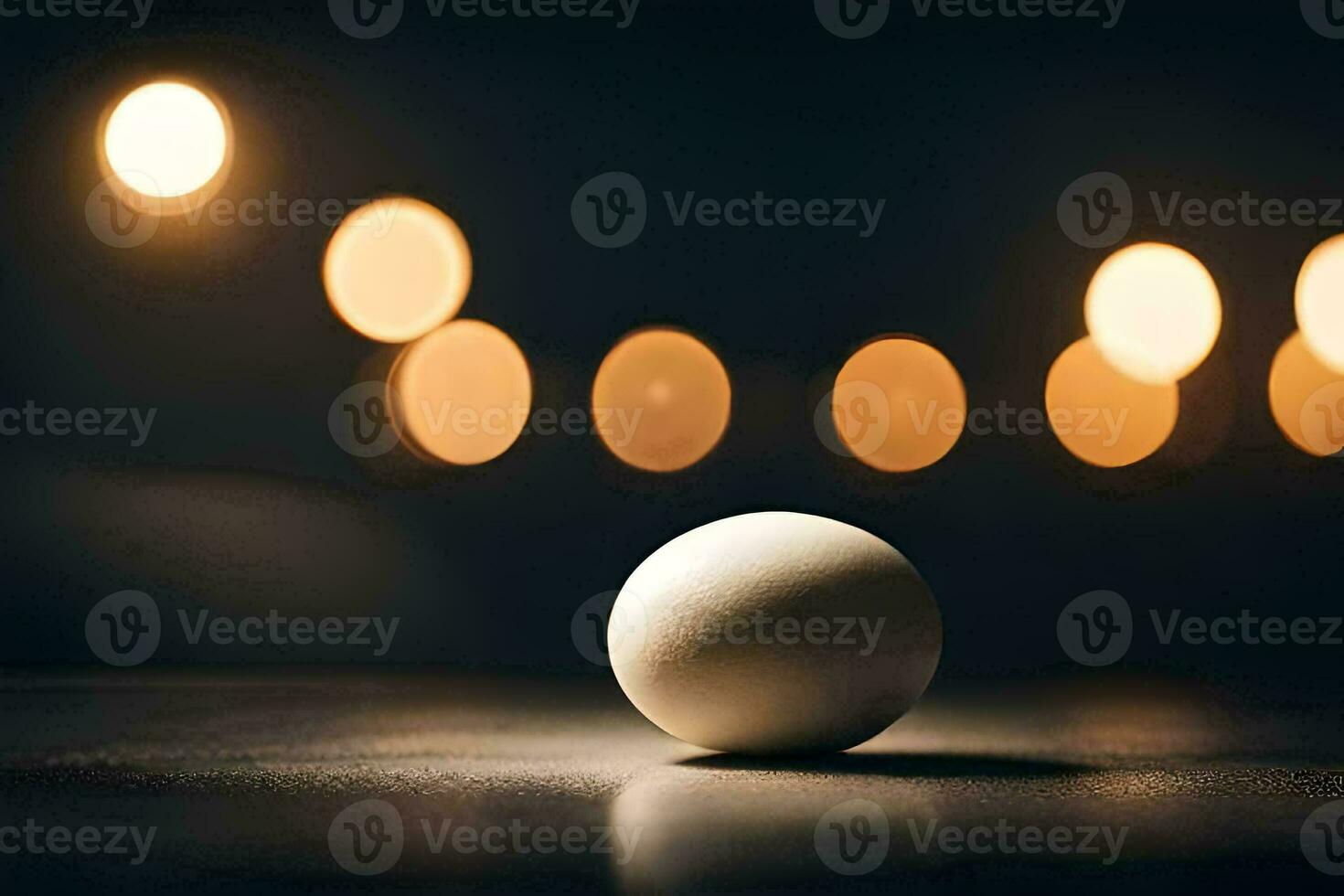 een wit ei zittend Aan een tafel in voorkant van een lit achtergrond. ai-gegenereerd foto